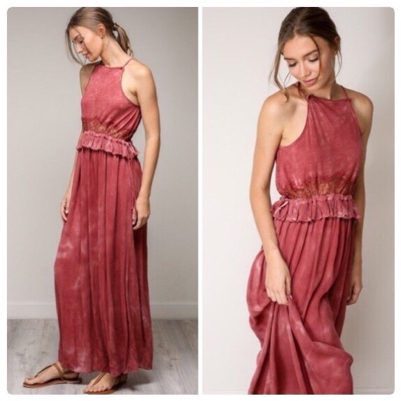 littlegypsie Dresses & Skirts - Bohemian Mineral Washed Tie Dye & Lace Maxi
